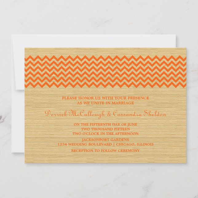 Orange Rustic Chevron Wedding Invite (Front)