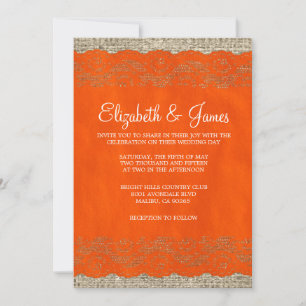 Orange Rustic Lace Wedding Invitations