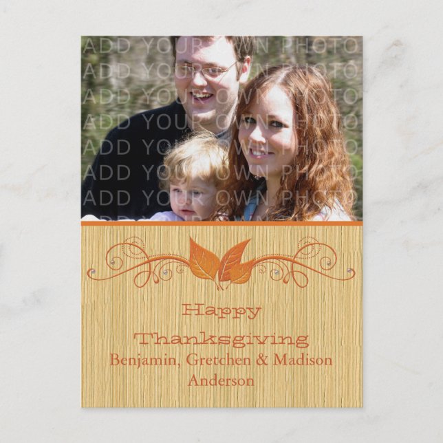 Orange Rustic Leaves Thanksgiving Photo Postcard (Front)