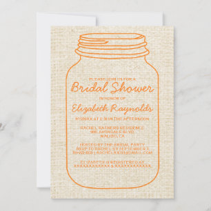 Orange Rustic Mason Jar Bridal Shower Invitations