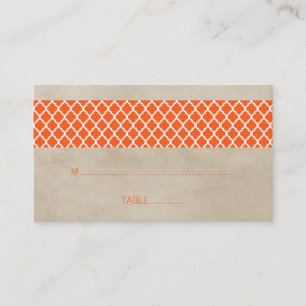 Orange Rustic Quatrefoil Wedding Place Card