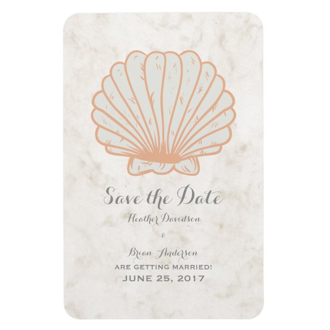 Orange Rustic Seashell Save the Date Magnet (Vertical)