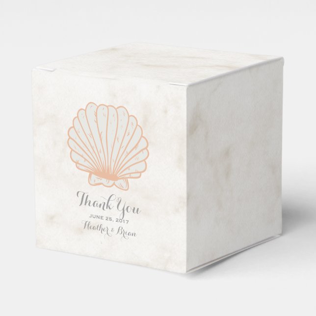 Orange Rustic Seashell Wedding Favour Box (Front Side)