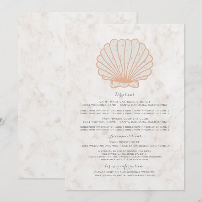 Orange Rustic Seashell Wedding Information Invitation (Front/Back)
