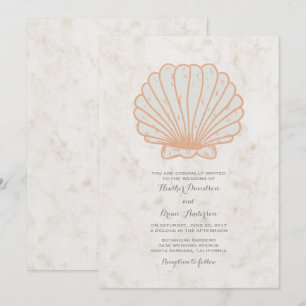 Orange Rustic Seashell Wedding Invite