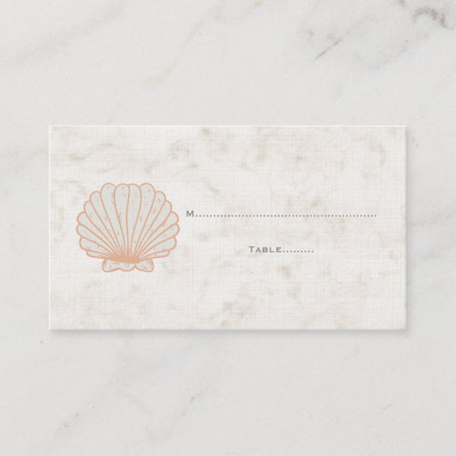 Orange Rustic Seashell Wedding Place Cards (Front)