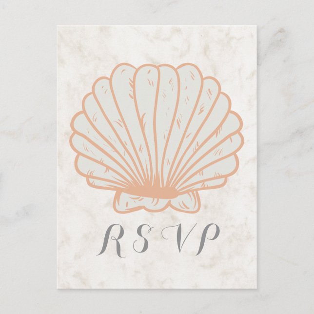 Orange Rustic Seashell Wedding RSVP Postcard (Front)