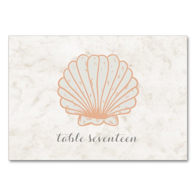 Orange Rustic Seashell Wedding Table Table Number (Front)