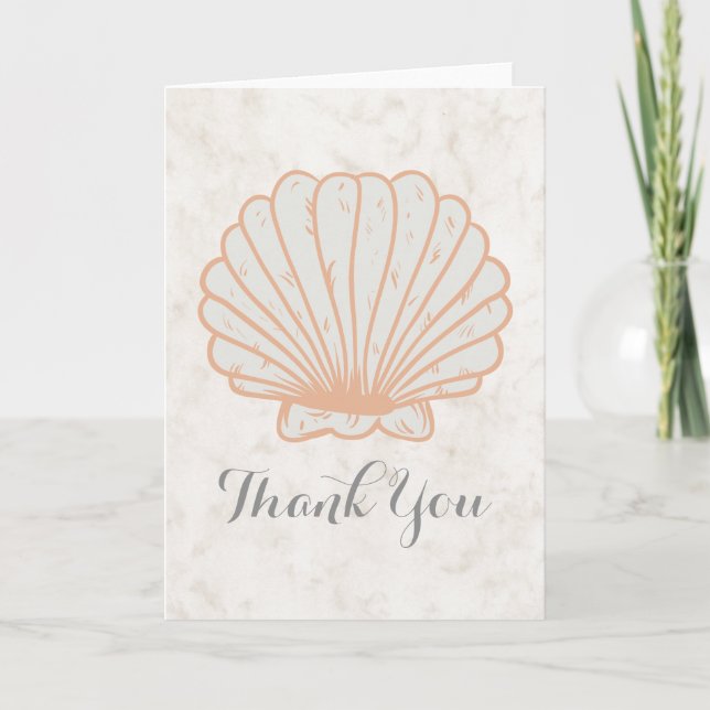 Orange Rustic Seashell Wedding Thank You (Front)