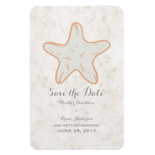 Orange Rustic Starfish Save the Date Magnet (Vertical)