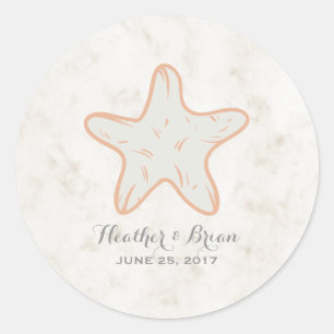 Orange Rustic Starfish Wedding Classic Round Sticker