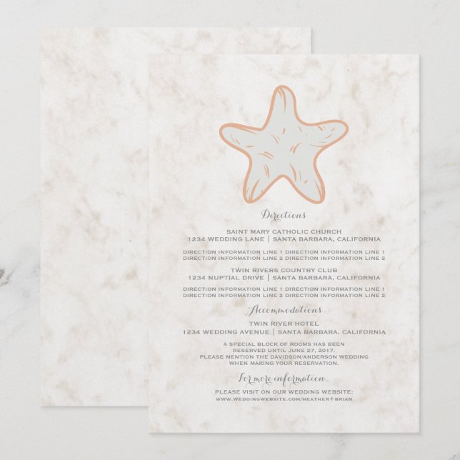 Orange Rustic Starfish Wedding Information Invitation (Front/Back)