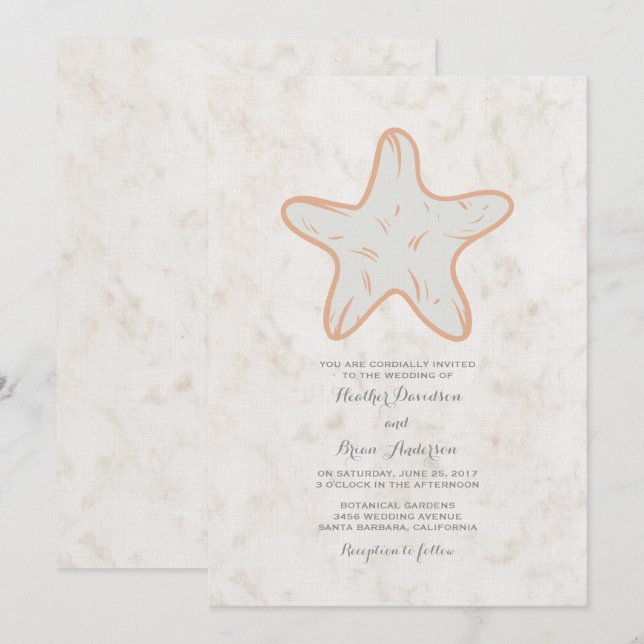 Orange Rustic Starfish Wedding Invite (Front/Back)