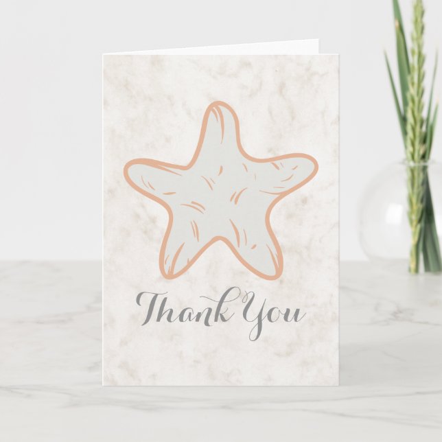Orange Rustic Starfish Wedding Thank You Card (Front)