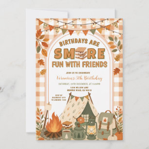 Orange S’more Fun With Friends Camping Birthday Invitation