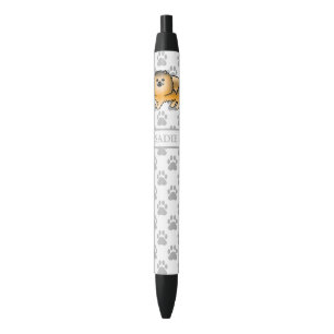 Orange Sable Pomeranian Cute Cartoon Dog & Name Black Ink Pen