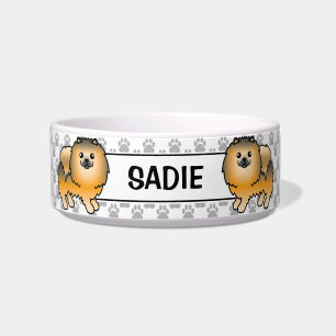 Orange Sable Pomeranian Cute Cartoon Dog & Name Bowl