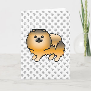 Orange Sable Pomeranian Cute Cartoon Dog & Paws Card