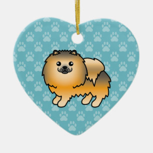 Orange Sable Pomeranian Dog Cartoon Illustration Ceramic Tree Decoration