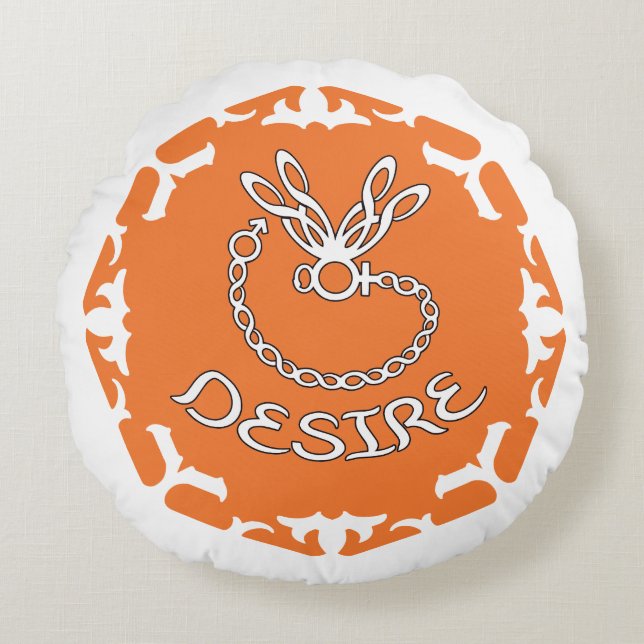Orange Sacral Chakra "Desire" Dragonfly White BG Round Cushion (Front)