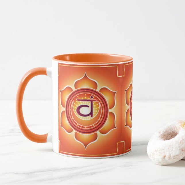 Orange Sacral Chakra Patter Print Design Mug (With Donut)