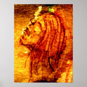 Orange Sadness Watercolor Painting Poster