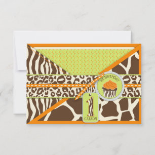 Orange Safari & Cupcake First Birthday RSVP Card