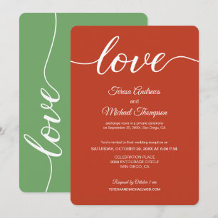 Orange Sage green Elopement wedding reception  Invitation