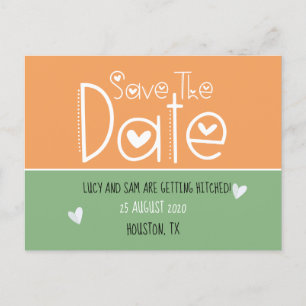 Orange Sage Green Modern Typography Save The Date Announcement Postcard