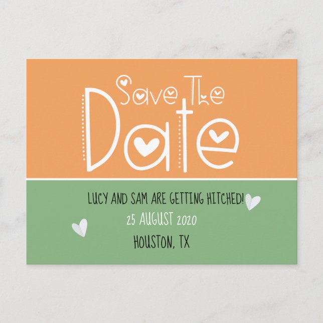 Orange Sage Green Modern Typography Save The Date Announcement Postcard (Front)