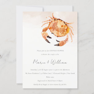 Orange Sand Coastal Crab Nautical Couples Shower Invitation