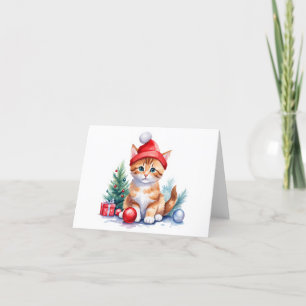 Orange Santa Kitten Christmas Decorations BLANK Holiday Card