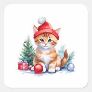 Orange Santa Kitten Christmas Decorations  Square Sticker