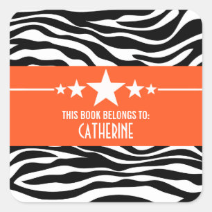 Orange Sassy Star Zebra Bookplate Stickers