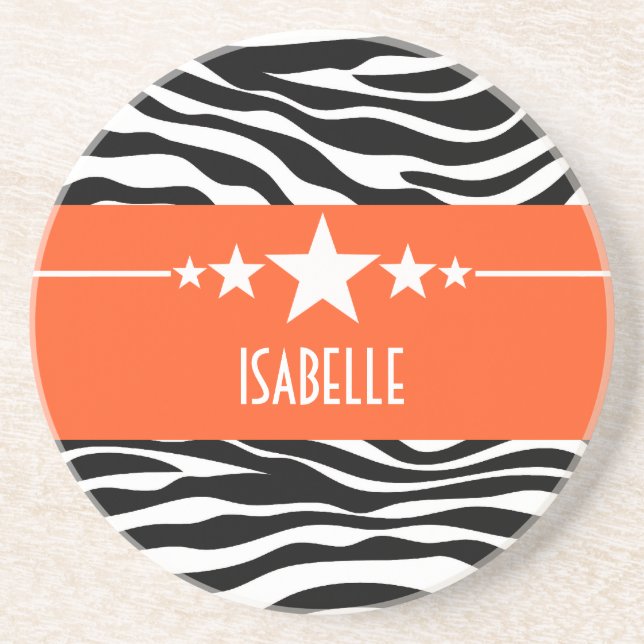 Orange Sassy Star Zebra Coaster (Front)