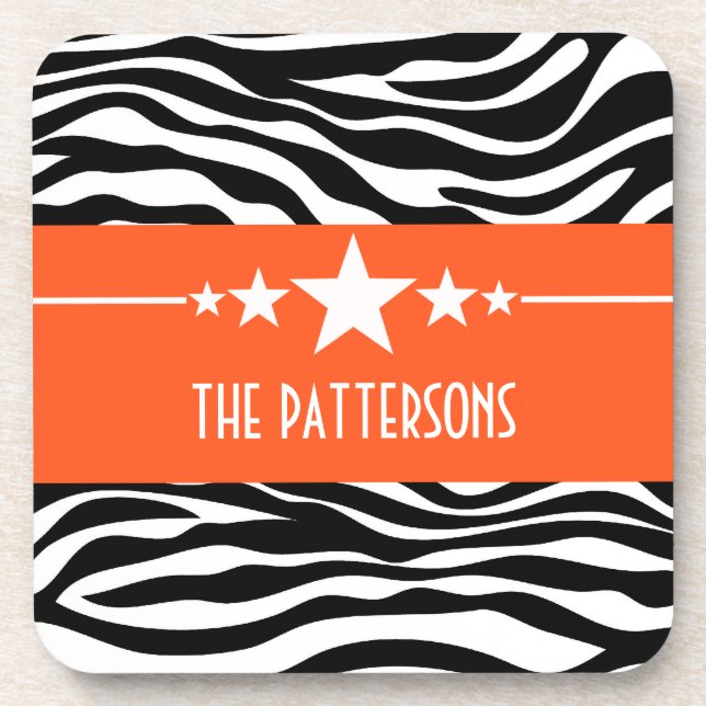 Orange Sassy Star Zebra Coaster Set (Front)
