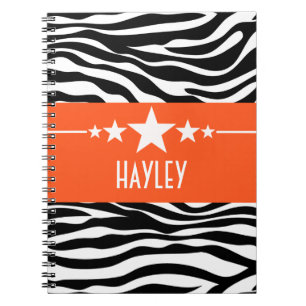 Orange Sassy Star Zebra Notebook