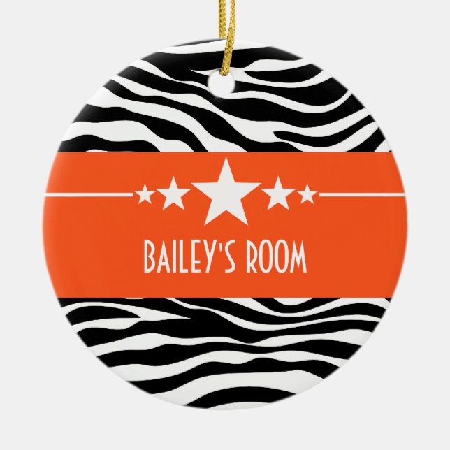 Orange Sassy Star Zebra Ornament (Front)