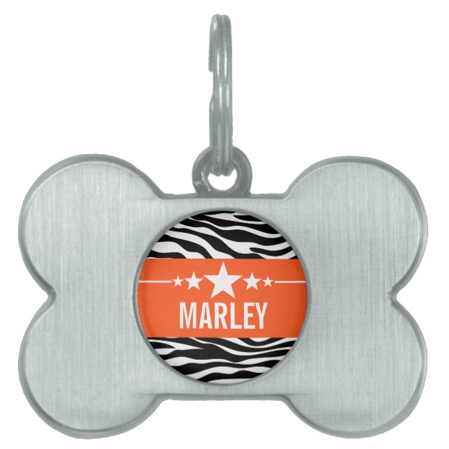 Orange Sassy Star Zebra Pet Tag (Front)