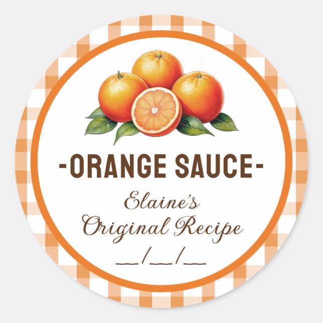 Orange sauce label with chequered design (Front)
