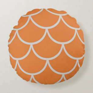 Orange scallop fabric Fish scale fabric Mermaid sc Round Cushion