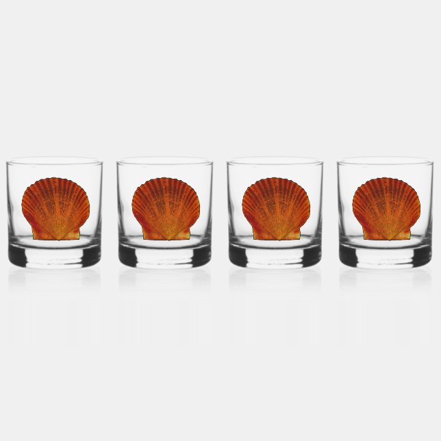 Orange Scallop Shell Seashell Whiskey Glass (Front)