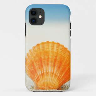 Orange Scallop Shell Standing Upright In Sand iPhone 11 Case