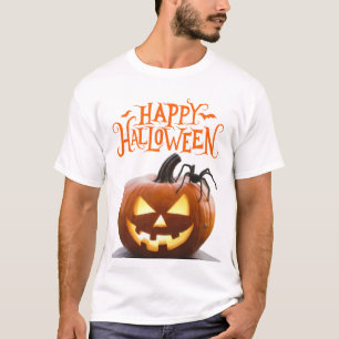 Orange Scary Pumpkin Happy Halloween T-Shirt Desig