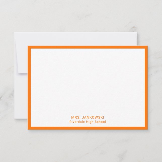 Orange School Colours Teacher Thank You Note Cards (Front)
