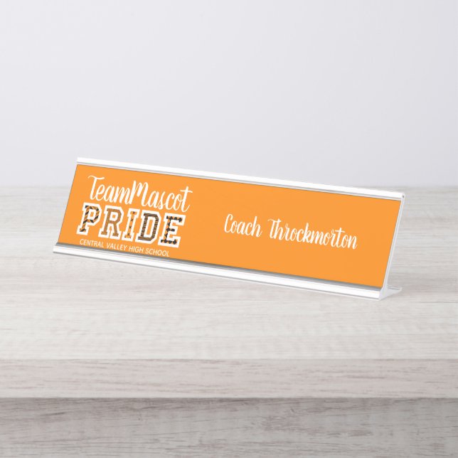 Orange School Pride Mascot Name Desk Name Plate (Front)
