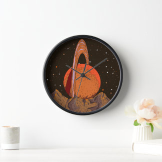 Orange Science fiction Planet Clock