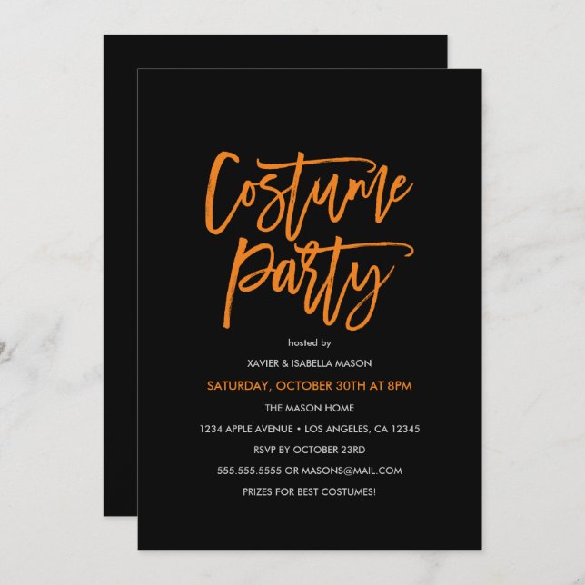 Orange Script Costume Party Invitation (Front/Back)