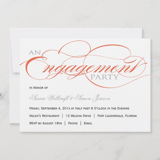 Orange Script Engagement Party Invitation (Front)