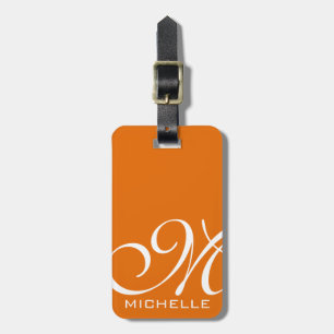 Orange Script Monogrammed Luggage Tag